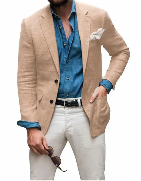 Jon - men's linen blazer beach wedding casual tailored fit solid color single breasted two buttons